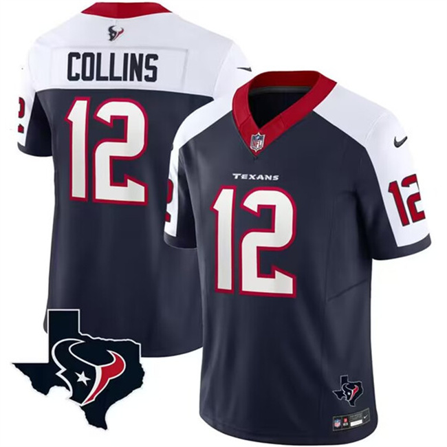 Men's Houston Texans #12 Nico Collins White/Navy 2023 F.U.S.E. Vapor Untouchable Limited Stitched Football Jersey